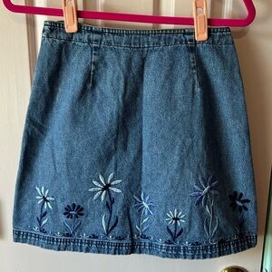 Vintage Y2K Route 66 Embroidered Denim Skirt Size 7/8